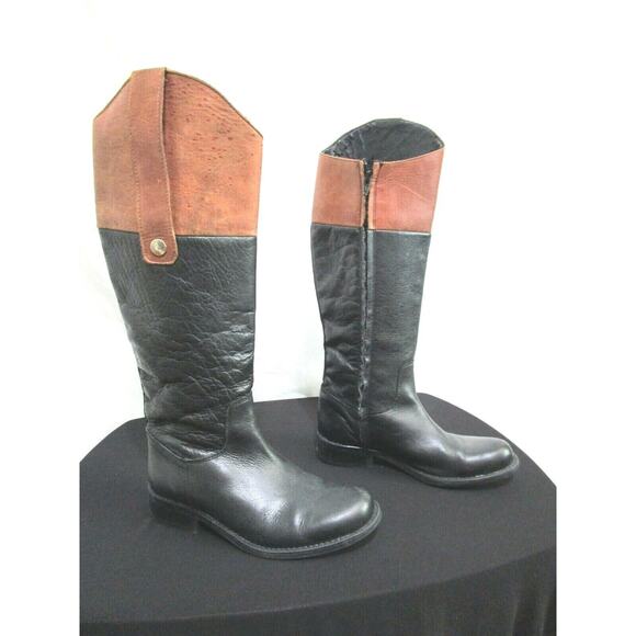 Steve Madden Rogerrr Black Brown Leather Zip Knee High Riding Boots Sz 6.5 M - Picture 1 of 11